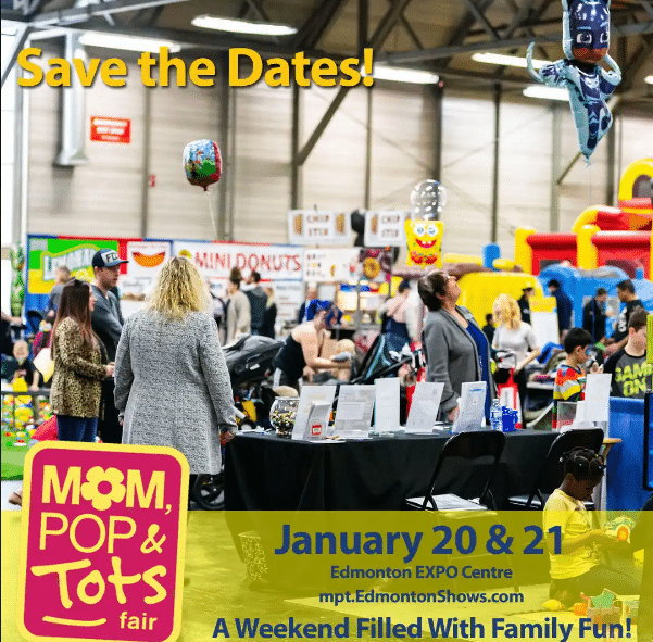 Logo of Mom, POP & Tots fair happening on 20th & 21st January 2024 at the Edmonton EXPO Centre.
